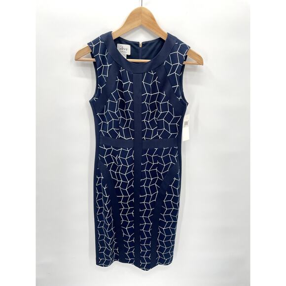 DONNA MORGAN NWT Navy Geometric Sleeveless Sheath Dress // 0 - Picture 1 of 10